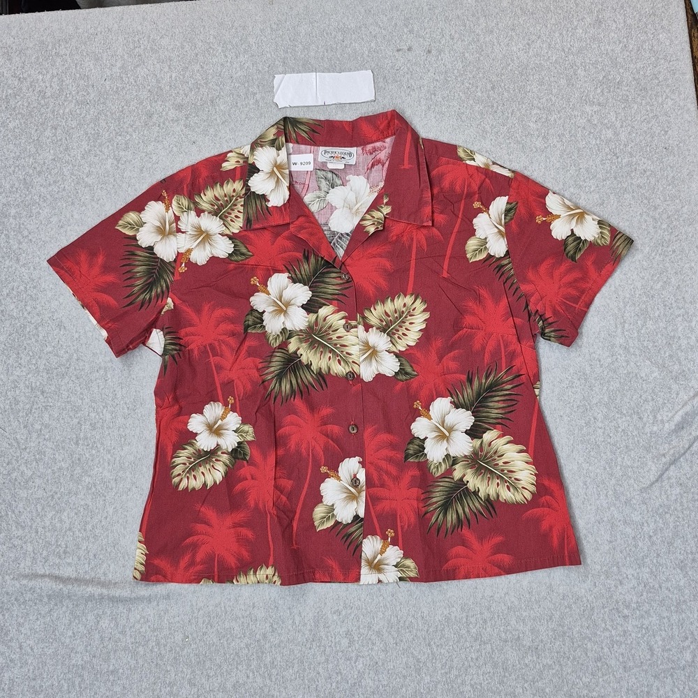 VINTAGE Pacific Legend Apparel Men Button Up Shirt 2XL Red Floral Hawaiian Shirt